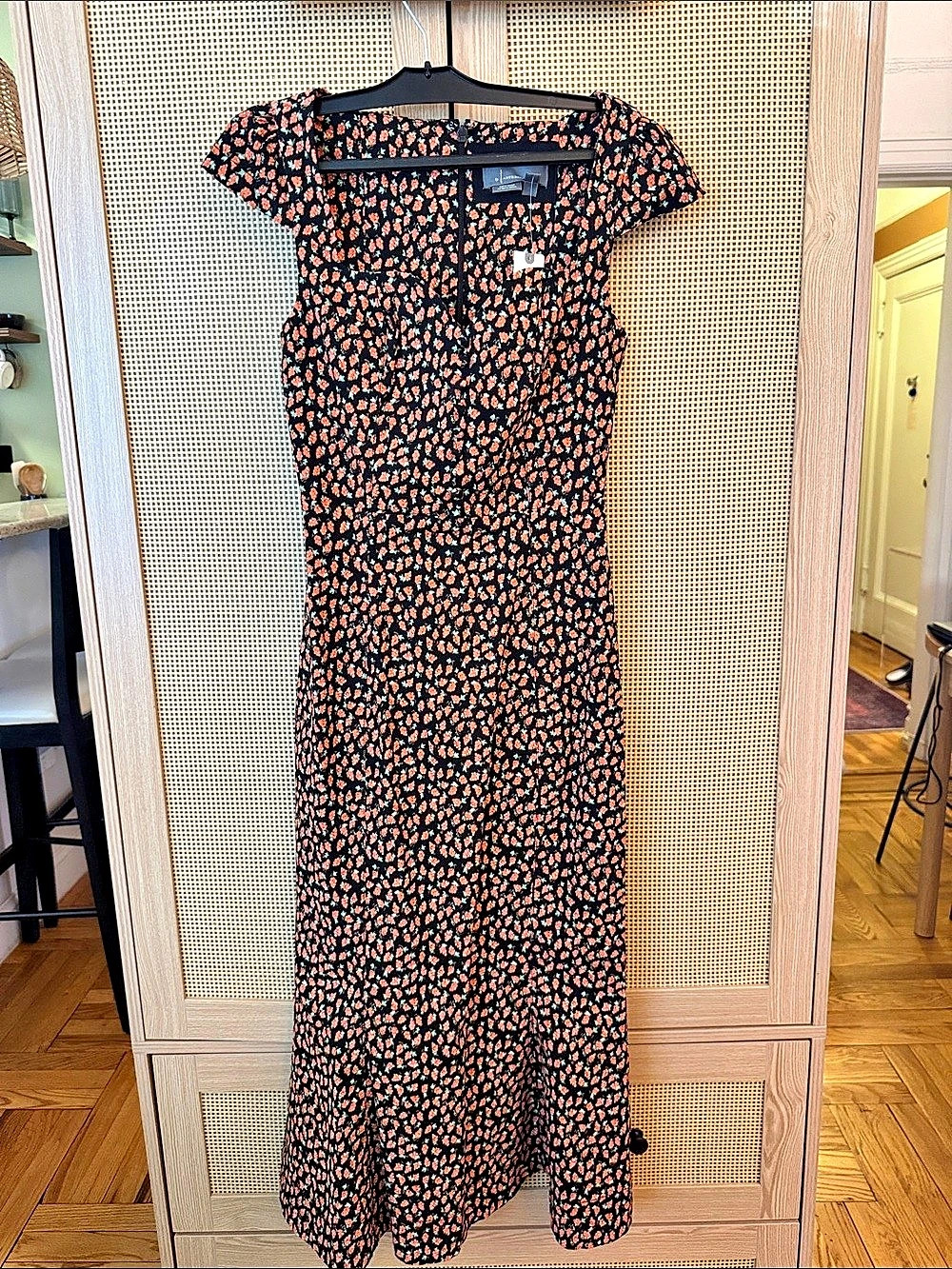 Anthropologie Floral Maxi Dress in Black & Orange Size XXS NWT